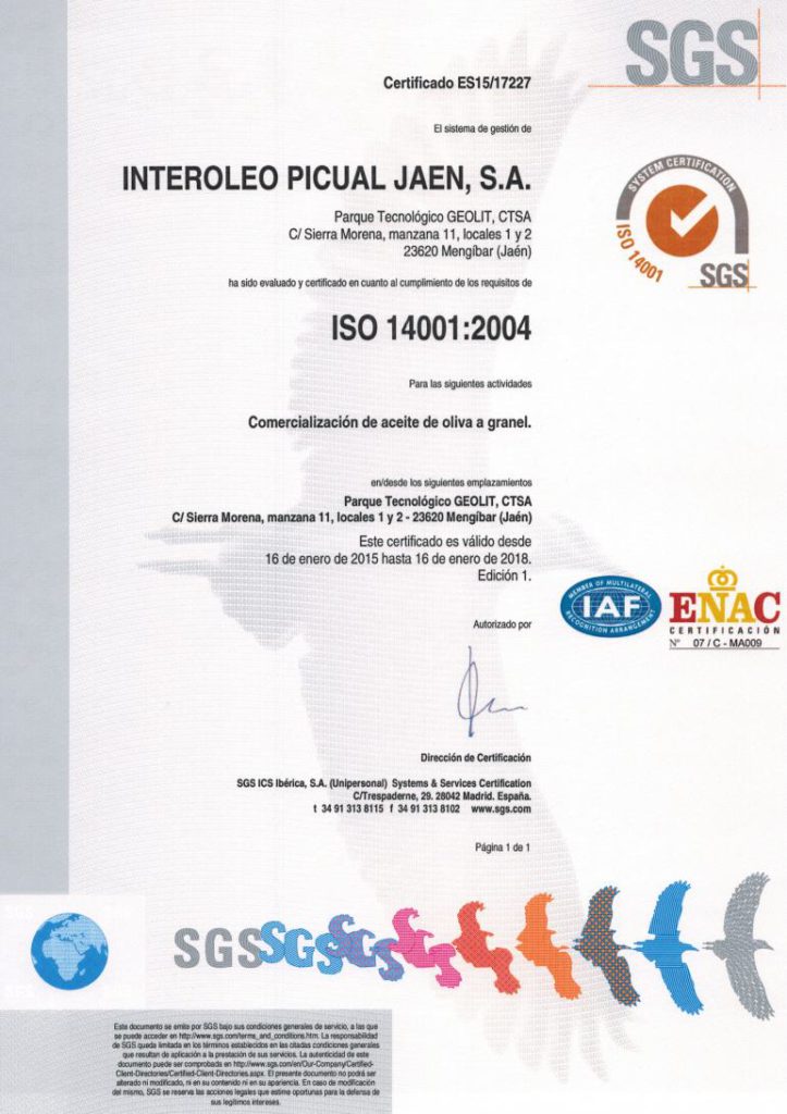Interóleo Picual obtiene la certificación en las normas ISO 9001 Y 14001 Interóleo Picual obtiene la certificación en las normas ISO 9001 Y 14001